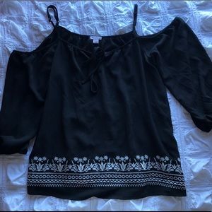 Black Off The Shoulder Blouse W/ Ruffle Sleeves